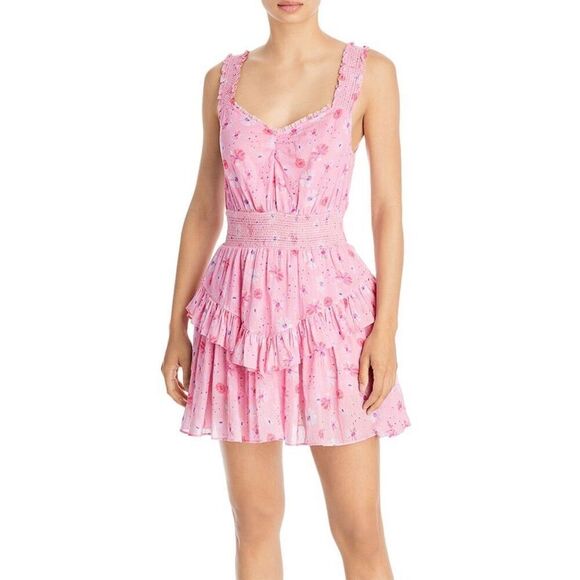 LoveShackFancy Norelli Printed Ruffled Dress Pink Floral Size  XL - Picture 1 of 15